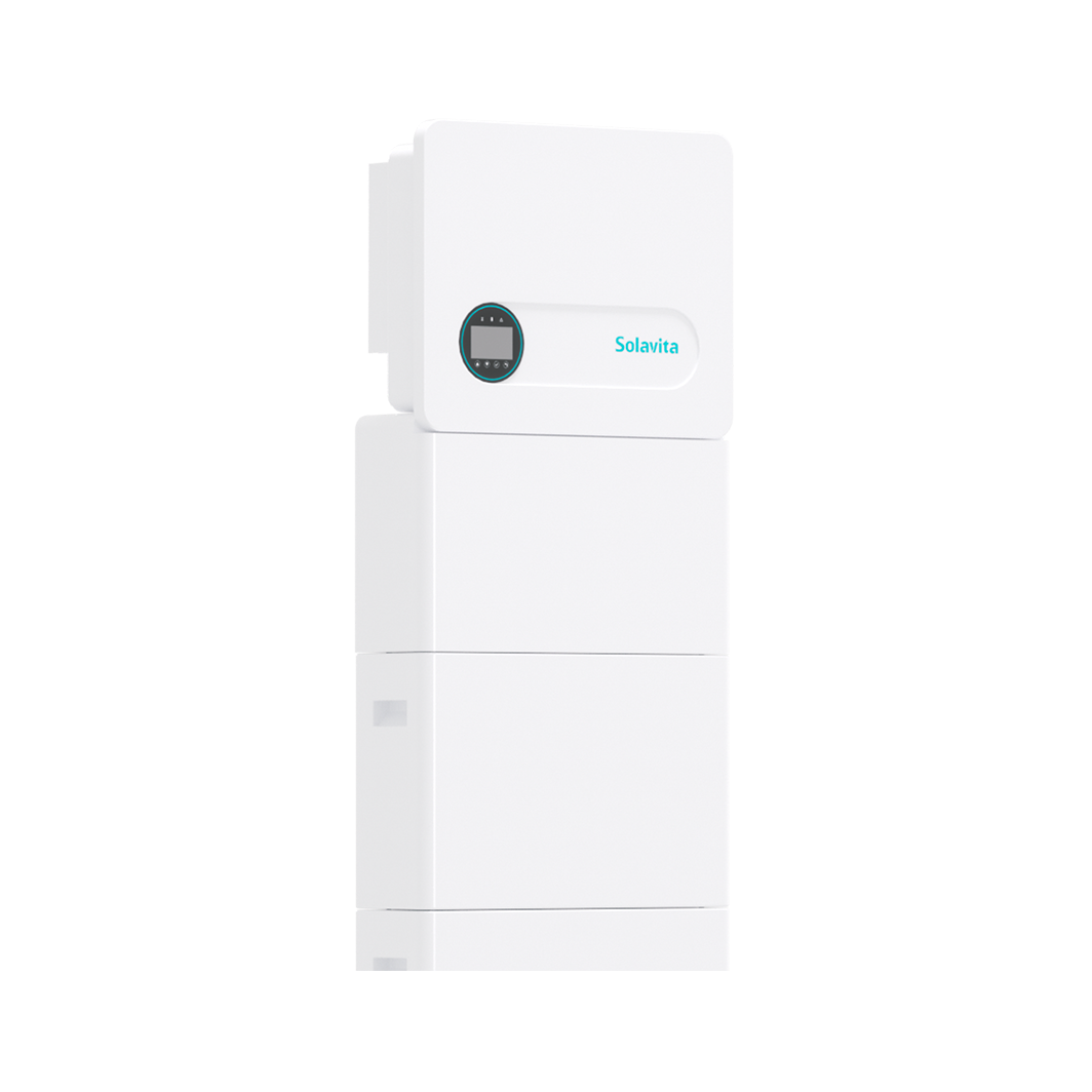 Solavita SWES3-6H-S1 all-in-one residential battery system, featuring a sleek, wall-mounted white unit with integrated inverter and battery storage, ideal for efficient home energy management.