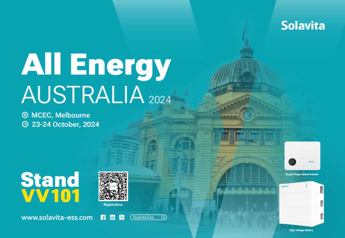 2024 All-Energy Australia​​ expo Werbebanner, das die Zeit, den Ort und die Standnummer der Ausstellung angibt